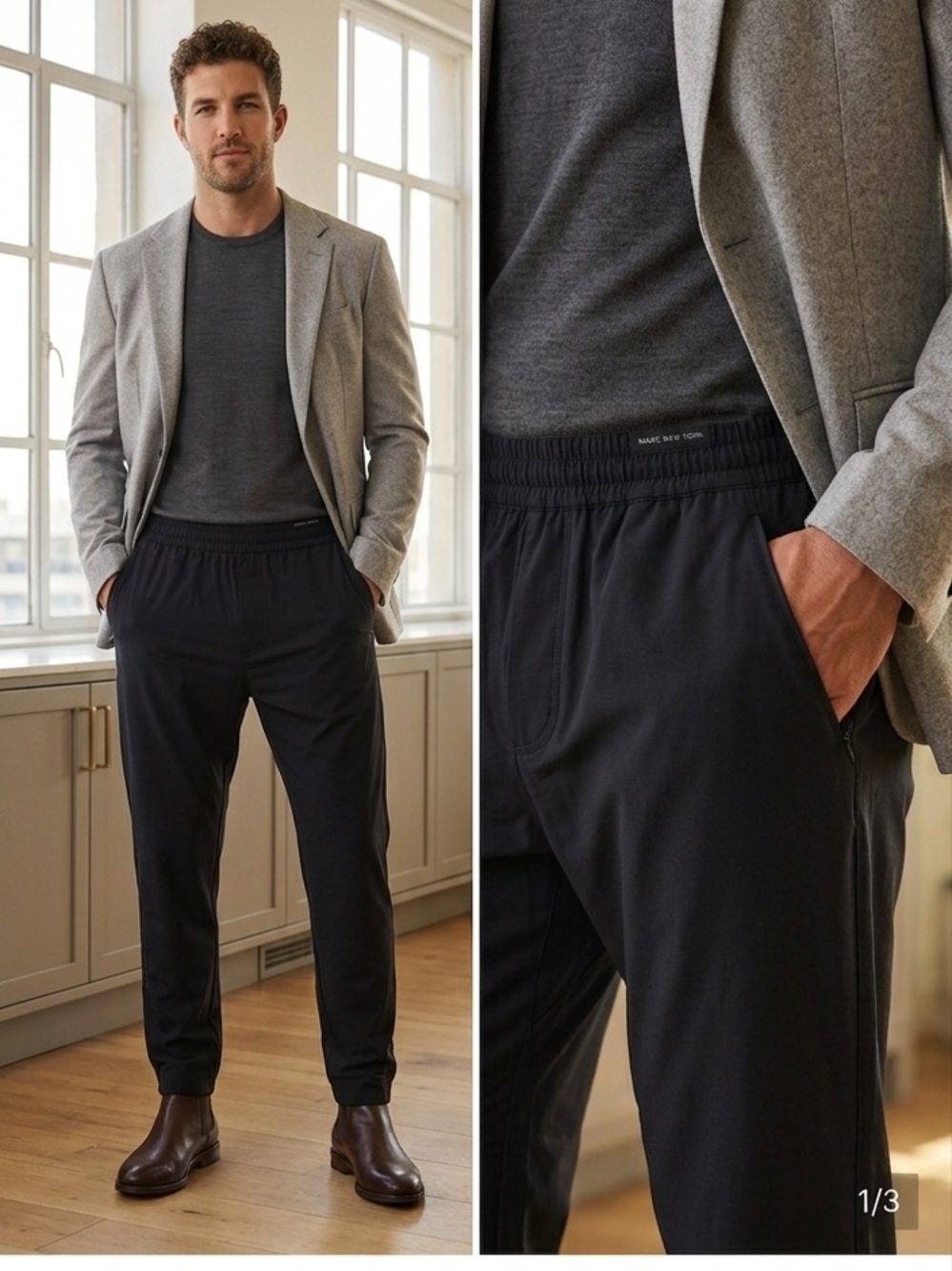 Men's Black Relaxed-Fit Drop-Crotch Pants